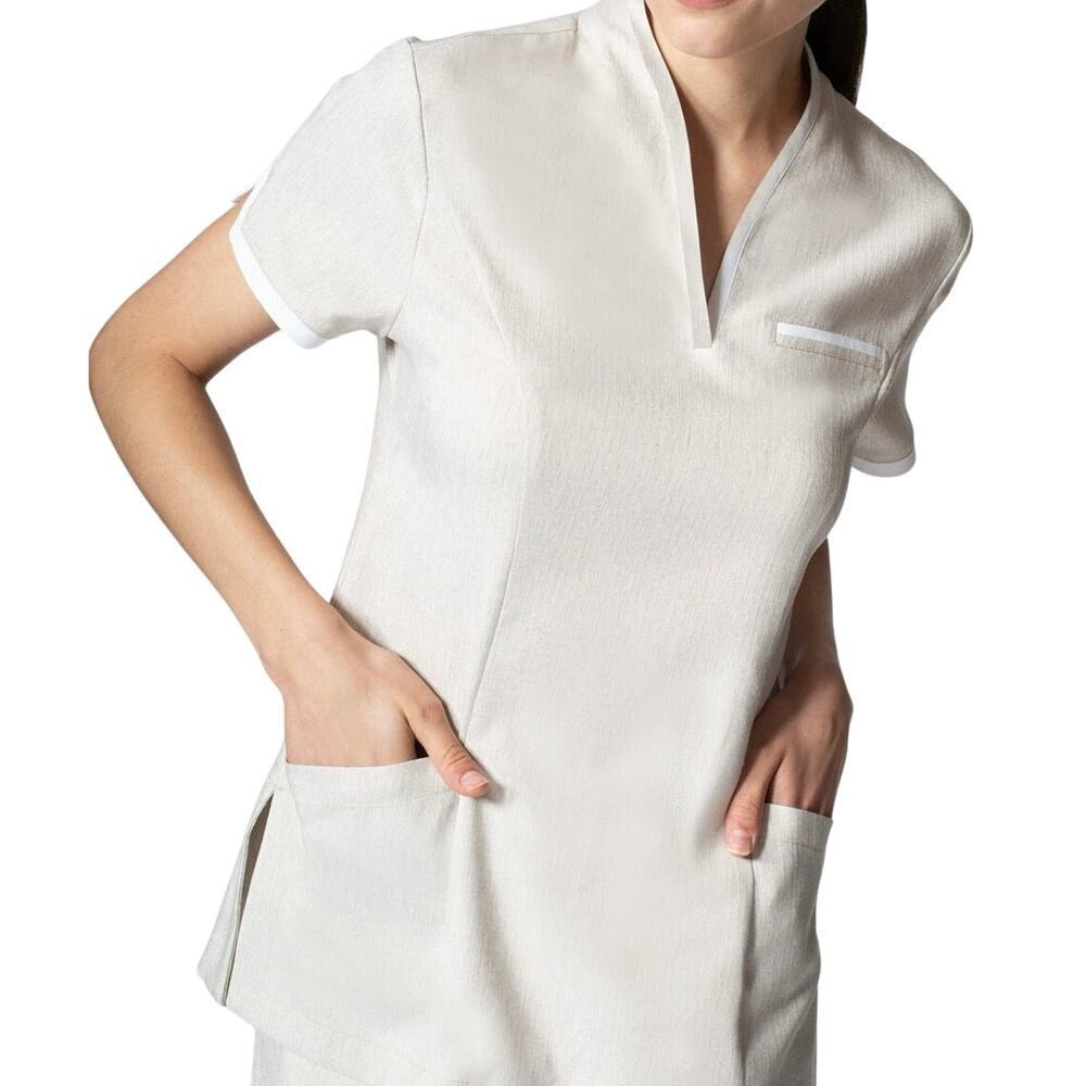 NOEL ASMAR UNIFORMS Women's Faux Linen Maya Tunic Top in Sand - Sz Large